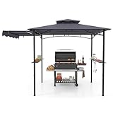 COSTWAY Cenador de Barbacoa 318 X 153 Cm, Techo Lateral, Carpa Barbacoa 2 Estantes Laterales y Parte Superior de 2 Niveles, Estructura Metal, Pergolas de Jardin Exterior (Gris Oscuro)