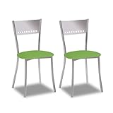 2 Sillas metálicas con respaldo de escalera y asiento tapizado - Estructura color aluminio - Asiento en Polipiel verde