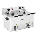 Royal Catering RCEF 13D-EGO Freidora Industrial Freidora Electrica Freidora Doble (2 x 13 L, 2 x 3250 W, 230 V, Grifo de Vaciado, Acero Inoxidable, incl. 2 Cestas Tapaderas)