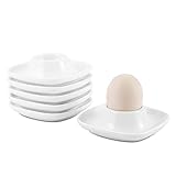 Flexzion Hueveras de cerámica, Soporte de huevo de porcelana, Plato de servicio, Vajilla para encimera mesa cocina, Color Blanco (6 unidades)