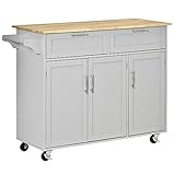 HOMCOM Isla de Cocina con Ruedas Carro de Cocina Mueble Auxiliar de Cocina con 2 Cajones 3 Puertas y Barra Lateral para Comedor 121x46x91 cm Gris