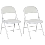 HOMCOM Juego de 2 Sillas Plegables Sillas Abatibles con Respaldo y Estructura de Acero para Salón Oficina Estudio 45x46x78 cm Blanco