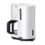 Braun Hogar Breakfast1 Cafetera de Filtro, AromaCafe, Sistema OptiBrew, Apagado Automático, Cafetera hasta 10 Tazas, Jarra de Vidrio Apta para el Lavavajillas, 1000W, Blanco, KF1100WH