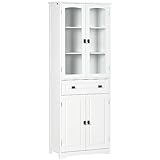 HOMCOM Alacena de Cocina Aparador de Comedor Mueble Auxiliar con 4 Puertas 1 Cajón y 2 Estantes Ajustables para Salón 60x30x160 cm Blanco