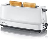 SEVERIN Tostadora automática, tostador largo con soporte para panecillos, tostadora eléctrica multifunción para tostar, descongelar y calentar, 800 W, blanco/gris, AT 2232