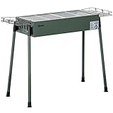 Barbacoa de carbón Outsunny, barbacoa de camping antideslizante con rejilla para asar, pinza para rejilla, cestas laterales para jardín, barbacoa Acero inoxidable + metal galvanizado Verde oscuro 77 x