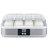 H.Koenig Yogurtera 12 potes ELY120, Capacidad 12 x 160 ml, Programable, Pantalla LCD, Cuerpo de acero inoxidable, Sin BPA, Apta para lavavajillas, Apagado automático, Potencia 21,5 W