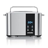 Arendo - Tostadora de acero inoxidable con ranura larga 2 cortes - Pantalla táctil - Carcasa de doble pared - Accesorio integrado para bollos - 7 grados de bronceado - Centrado de pan - Pantalla de