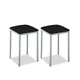 ASTIMESA - Taburetes de Cocina tapizado - Estructura sólida y Firme - Estructura Color Aluminio y Asiento en Polipiel - Color del Asiento: Negro. Contenido: 2 Unidades. Medidas: 35 x 35 x 45 cm