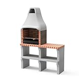 MOVELAR - Barbacoa de Obra Prefabricada de Leña y Carbón Modelo New Iberia Plus XL con Mini Soporte Lateral (Gris, Naranja - 128 x 47 x 190 cm) REF: M00049 - Cocina de Exterior para Jardín o Patio