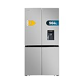 Cecotec Frigorífico Americano 4 Puertas Inox de 560 L Bolero CoolMarket 4D 564 Inox E. 183 cm de Alto, 91 cm de Ancho, Dispensador de Agua, Bajo Consumo, Motor Inverter Plus, Total NoFrost