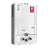 Fulgutonit Calentador de Agua a Gas 12LPM, Calentador de Agua Butano Propano con una Presión de Agua Requerida Súper Baja de 0,2 Bar para Hogar, Cabaña, Caravana, Granero, Operado con GLP