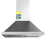 Cecotec Campana Extractora 60 cm Piramidal Bolero Flux PM 606500 Inox A. Motor 165W, Acabado Inox, Succión 650m3/h, Control Mecánico, 3 Niveles de Potencia, Luz y Filtro de Carbono