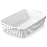 MALACASA Serie BAKE, Fuente Rectangular de Porcelana para Horno de 4200 ml, Fuente Grande para Horno con Asas para Gratinados y Guisos, Apta para Lavavajillas, Color Blanco