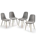 Home Heavenly®- Sillas Comedor salón SUIZ Pack de 4 sillas tapizadas de Estilo nordico en colór Gris Patas metalicas colór Roble