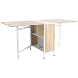 HOMCOM Mesa de Comedor Plegable de Almacenaje con 4 Compartimentos para Comedor Salón Mesa Auxiliar Cocina Madera Ahorra Espacio 3 Formas