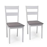 Homely - Pack de 2 sillas de Comedor o Cocina Dallas, Estructura de Madera lacada en Color Blanco, Asiento tapizado en Tela Color Gris, de 40,5x48,5x89 cm