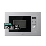 Hisense BIM320G41X - Microondas Integrable, 1000W, 20L, Alto 38.8cm x Ancho 59.5cm, Color Inox, 5 Niveles de Potencia, 15 Programas Preestablecidos, Grill Combo, Descongelar por Tiempo o Peso