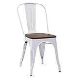 Duhome Silla de Comedor de Metal Hierro Blanco con Respaldo Asiento de Madera Estilo Vintage apilable diseño Industrial seleccion de Color 666