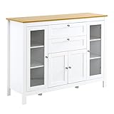 HOMCOM Aparador de Cocina con Armario 2 Cajones 2 Puertas de Vidrio y Estantes Ajustables Muebles Auxiliar de Almacenaje para Comedor Salón 120x40x90 cm Blanco