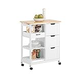 SoBuy Carro de Almacenamiento Mueble Auxiliar de Cocina Carrito de Servir con 3 Cajones y 3 Estantes Blanco 68 x 38 x 85 cm FKW79-W ES