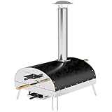 Outsunny Mini Horno de Pizza Exterior Portátil Horno de Leña con Piedra Refractaria Ø33 cm Mangos de Madera Termómetro y Bandeja Giratoria para Jardín Terraza Camping Patio