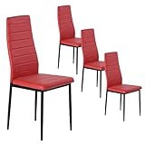 buybyroom Juego de 4 sillas de comedor, silla de cocina, silla acolchada cómoda con respaldo, patas de metal, silla de mesa de comedor, asiento de salón, rojo