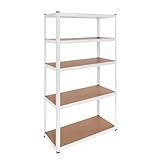 OcioDual Estantería Metálica Essential Blanco, Ideal para Hogar, Garaje, Cocina, Oficina, Multiusos, Almacenamiento Divisible, Sin Tornillos, 875kg, 5 Baldas MDF, 180 x 90 x 40cm