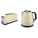 Russell Hobbs Colours Plus 21395-56 – Tostadora, Ranura Larga y Ancha, para 2 Rebanadas, Acero Inoxidable, Crema + Colours Plus - Hervidor de Agua Eléctrico Pequeño