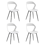 DEYARNA HOME Pack de 4 Sillas de Comedor de Plástico con Patas de Metal, Sillas Laterales sin Brazos para Comedor, Cocina, Sala de Recepción, Sala de Estar (Blanco/Negro Pies)