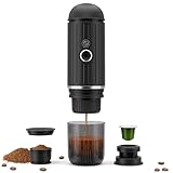 Cafetera de café portátil recargable eléctrica de 12 V con un solo clic, compatible con cápsulas NS y café molido para camping, viajes en casa (negro)