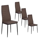 buybyroom - Juego de 4 sillas de comedor, silla de cocina, cómoda, silla acolchada con tela, respaldo, patas metálicas, silla de comedor asiento, color marrón