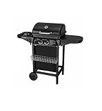 Barbacoa a gas con 2 quemadores de gas compactos, quemador lateral, rejilla barbacoa,mesas laterales y carro de acero, 8,7 kW de potencia