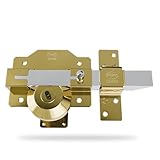Amig - Cerrojo de Sobreponer con Resbalón de Alta Seguridad | Cilindro 50 mm | 90 x 154 mm | Acero | Oro | Antibumping y Antitaladro | Cierre a la Izquierda