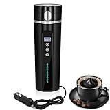 ONEVER - Hervidor eléctrico de viaje de 24 V/12 V para coche/camión, hervidor eléctrico de 450 ml, taza de agua calentada con pantalla LCD, control de temperatura, taza de café y té, color negro
