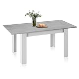 duehome | Mesa de Comedor Extensible, Mesa Rectangular, Modelo Danna, Acabado en Blanco Artik y Cemento, Medidas: 140-190 cm (Largo) x 90 cm (Ancho) x 78 cm (Alto)