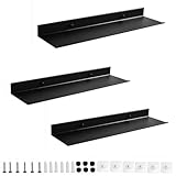 RETYOVE Juego de 3 Estantes de Pared,Negro 60cm Estantes Flotantes de Aluminio Taladro y Sin Taladro Estantes Colgantes para Baño,Salon,Cocina,Dormitorio