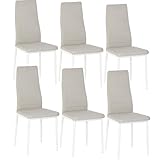 buybyroom - Juego de 6 sillas de comedor o cocina, acolchadas, cómodas, con asiento de tela, respaldo, patas de metal, color beis