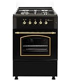 SOLTHERMIC F6S40G2 COCINA GAS NEGRA RUSTICA CON MANDOS DORADOS/PARA HUECO DE 60 CMS / 4 FUEGOS CON ENCENDIDO AUTOMATICO/GAS BUTANO Y GAS CIUDAD/ALTA GAMA