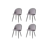 GrandCA HOME Juego de 4 Sillas de Comedor De Terciopelo, Sillas de Cocina con Cojín de Asiento de Terciopelo Suave, Sillas de Comedor Laterales Tapizadas para Sala de Estar, Gris