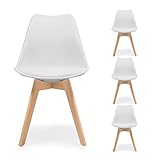 Homely - Pack de 4 sillas de Comedor o Cocina de diseño nórdico Day, Asiento de Polipropileno y Patas de Madera de Haya, Color Blanco