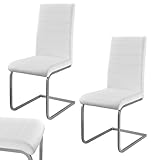 Juskys Juego de 2 sillas oscilantes Vegas - Silla de Comedor con Estructura metálica y Funda de Polipiel - Silla de Cocina Moderna en Color Blanco