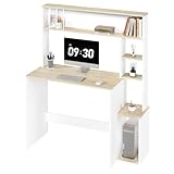 eSituro Escritorio con Estanteria,115x45x139 cm, Mesa para Ordenador con 5 Estantes, Mesa Escritorio para Oficina, Escritorio Infantil, Mesa de Oficna Estudio y Dormitorio, Roble Claro y Blanco