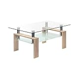 MOG CASA Mesa de Centro Porter Moderna con Tapa de Cristal Transparente y Base de Metal de Roble Sonoma (100x60 cm)