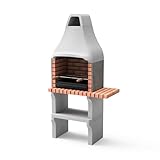 MOVELAR - Barbacoa de Obra Prefabricada de Leña y Carbón Modelo New Iberia Plus con Mini Soporte Lateral (Gris, Naranja - 95 x 47 x 190 cm) REF: M00048 - Cocina de Exterior para Jardín o Patio