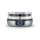 SEVERIN Yogurtera digital, mini yogurtera con 5 programas automáticos incluidos para hacer yogur casero, con 7 tarros con tapa, sin BPA, acero inoxidable cepillado/negro, JG 3521