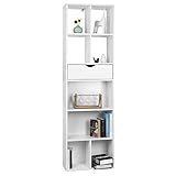 EUGAD Libreria Blanca con Cajón y Cubos Abiertos, Estanteria de Almacenamiento para Libros, Marcos de Fotos y Colecciones, Estanteria de 6 Niveles para Salón, Dormitorio y Oficina, 50x24x168 cm