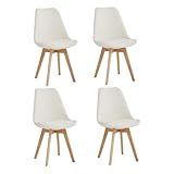 JZGORC Juego de 4 Silla de Comedor, Silla de Cocina Tapizada en Terciopelo Granular, Silla de Sala de Estar con Patas de Haya Maciza, Adecuada para Dormitorio, Sala de Estar, Cocina - Blanco