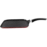 MAGEFESA Praga - Asador 27cm de Acero vitrificado Exterior Rojo. Antiadherente bicapa Reforzado, Apto para Todo Tipo de cocinas, Especial inducción. 50% de Ahorro energético.