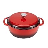 Amazon Basics - Redondo Horno holandés de hierro fundido esmaltado, 6.9 L, Rojo